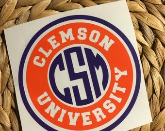 Clemson University Monogrammed Vinyl Decal/Yeti Decal/Car Decal/Laptop Decal
