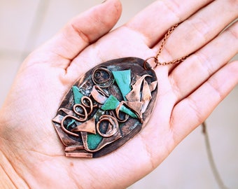 Turquoise Boho necklace Statement necklace Bohemian necklace Turquoise pendant Unique necklace Bohemia Christmas gift Copper metal necklace