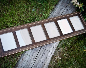 MULTI 6 Opening 5x7 distressed pine collage picture frame with the 5x7's in the portrait position...dark walnut...HANDMADE