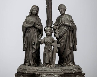 12" French Antique Holy Family Spelter Statue Virgin Mary St Joseph Jesus