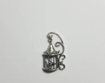 Silver Bird in a Cage Pendant