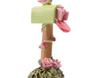 Fairy Accessory Pink Mailbox ~ Miniature Mailbox w/ Pink Roses and Fairy Love Letters ~ Pink Mailbox for Fairies ~ Fairy Garden Supply