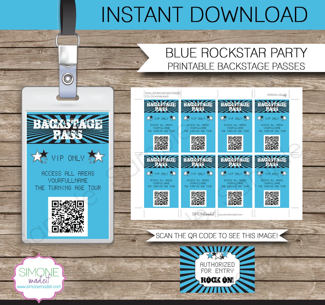 rockstar party backstage pass printable insert instant