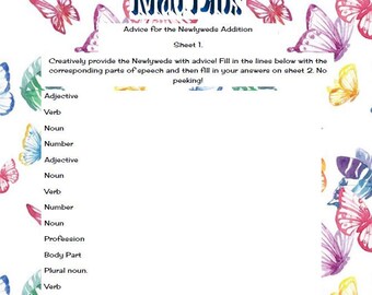 Mad Libs - Advice for the Newly Weds! Summer