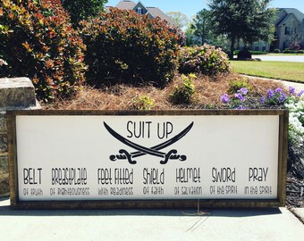Suit up/armor of God/wooden sign/boys room/home decor