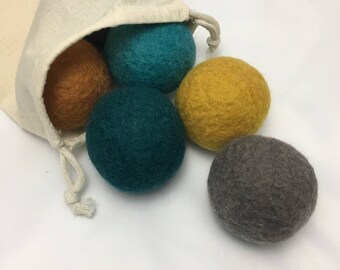 Wool Dryer Balls, fall colors set of 6 natural felted wool balls for laundry