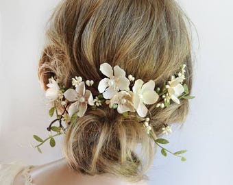 bridal hair piece, bridal headpiece, floral hair vine, floral hair clip, bridal hair vine, fall wedding, ivory hair flower, wedding hair
