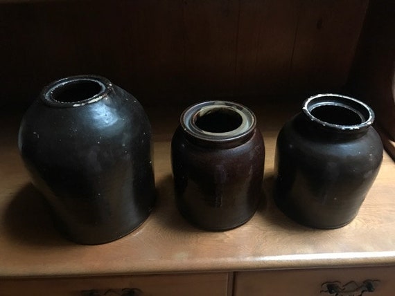Three stoneware crocks