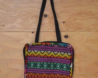Vintage 70's Pastel Striped Guatemalan Zig Zag Rainbow Embroidered Purse