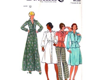1970s Shirt Dress, Top, Skirt, Pants Sewing Pattern Butterick 4028 Maxi Dress Trousers Womens Sewing Pattern Size 12 UNCUT