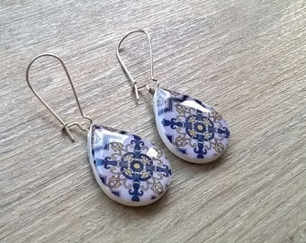 Portugal tiles teardrop earrings, blue earrings, Portuguese jewelry, tile earring, azulejos, Portuguese souvenir, travel gift, vacation gift
