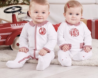 Monogrammed girls Christmas sleeper - Velour Christmas sleeper- Monogrammed baby girl