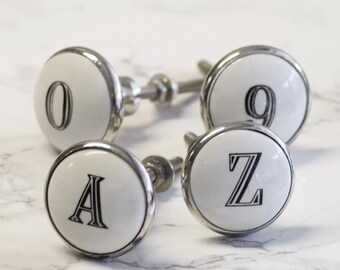 Alphabet Letter & Number Ceramic Cupboard Knobs