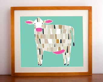 Barnyard Cow Print, Cow Illustration, Cow Art Print, Farm Art, Farmhouse Decor, Cow Home Decor, Barnyard Home Decor, Farm Decor