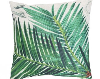 Cute linen pillow cover with Cycads Leaf and tropical print