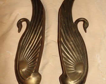 Pair of Tall Brass Art Deco Swan Bookends or matching statues/decor