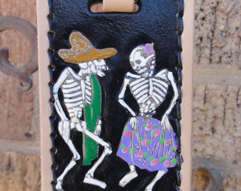 Luggage Tag with Dancing Skeletons
