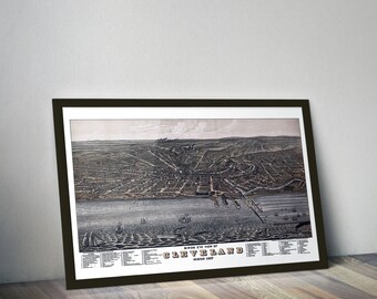 Cleveland Art Print - 1877 Bird's Eye View - 24x36in.
