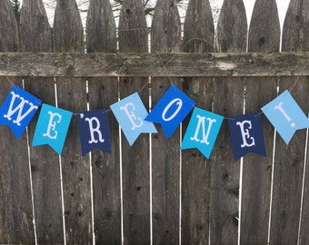 Twins high chair banner . We're One banner. Twins first birthday . Boy twins.