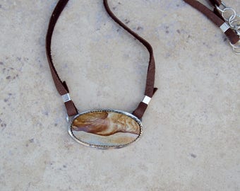Sterling Fancy Jasper. Handmade . Rustic . Hand Forged. Soft Leather . Rustic Necklace