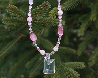 Wishing Necklace with Dandelion Floret made of Rose Quartz