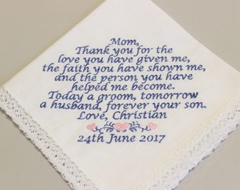MOTHER Of The GROOM Handkerchief - From GROOM - Mom mog - Wedding - Hanky - Hankie - Today A Groom, Always Your Son