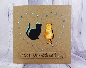 Two cat personalised birthday card, Ginger cat, Tortoiseshell cat: Tortie, Calico cat, Black cat, Custom card, Mother's Day, Anniversary,