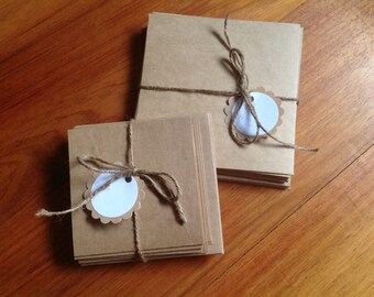 Blank Kraft cardstock cards with envelopes, mini cards, square cards, set of 10 cards and 10 envelopes,gift pack, 2 sizes,