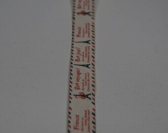 Printed cotton Ribbon 15mm EIFFEL Tower PARIS x2m