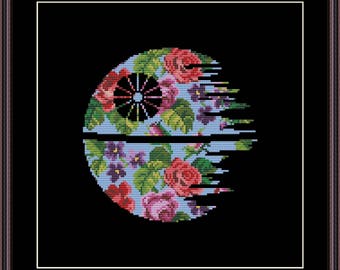 Star Wars Cross Stitch PDF pattern Floral Death Star - Silhouette