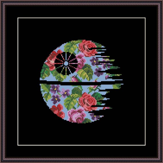 Download Star Wars Cross Stitch PDF pattern Floral Death Star