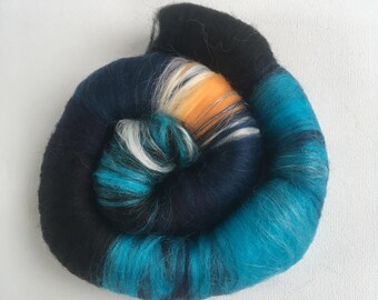 Hand Blended Rolags, Merino and Banana Fiber, Tron.