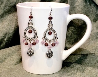 Pink Rose Heart Earrings