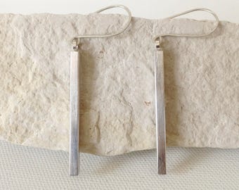Sterling Silver Bar Drop Earrings - Silver Stick Earrings - Long Bar Earrings