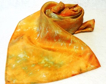 Hand-dyed Silk Scarf, Ice-Dyed Silk Scarf, Peach Scarf, Peach, Gold Silk Scarf, Gold Scarf, Peach Silk Scarf - #SS-16-17