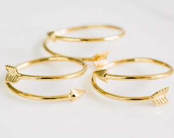The Fashion Jewelry Cute Unique Bohemian Boho Brass Bow Adjustable Stretch Stackable Band Knuckle Blank Arrow Ring For Women Teens Girls Men