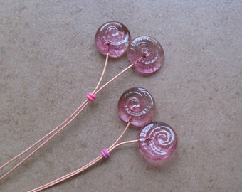 Lampwork Headpins - Glass Headpins - Ammonite Glass Headpins - Copper wire - Glass Headpins Pair - SueBeads - Headpins - Glass Heapins