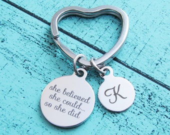addiction recovery gift keychain, inspirational gift cancer survivor, she believed she could so she did graduation gift, NA AA sobriety gift