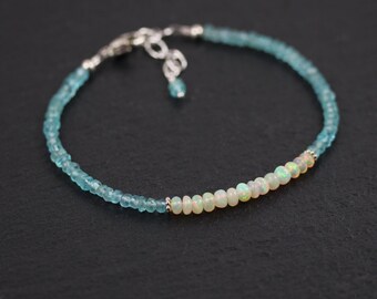 Ethiopian Opal & Apatite Beaded Bracelet. Sterling Silver, Rose, Gold Filled. Dainty Stacking Bracelet. Delicate Gemstone Jewelry. Jewellery