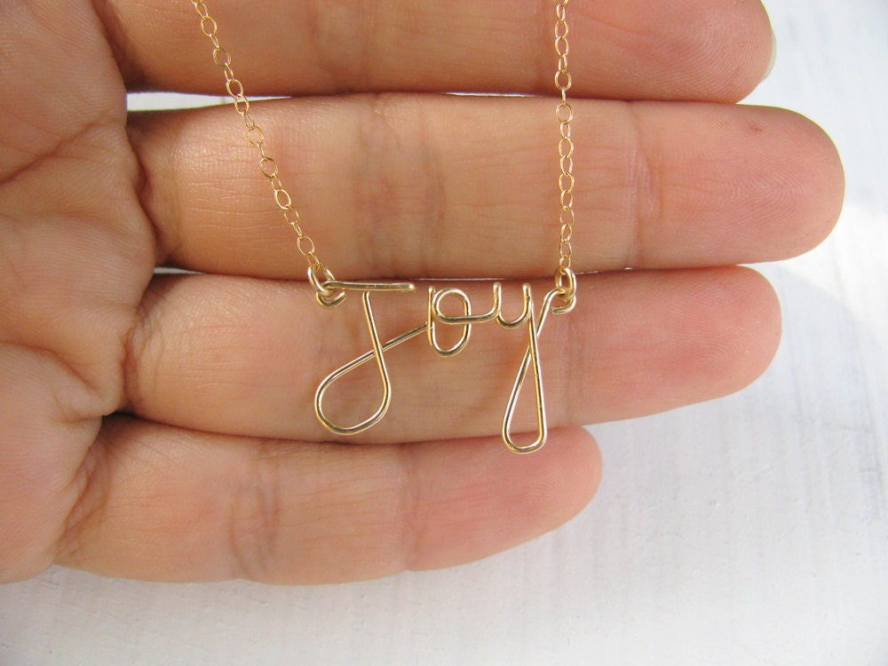 Joy necklace gold wire word necklace gold necklace wire