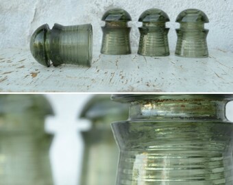 25% OFF Vintage Glass Insulator Set, Sage Green Glass Insulator, Laurel Green Insulator, Artichoke Green Glass, Heavy Glass Mushroom, CD 408