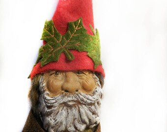 Papa Gnome Handmade Felt and Clay Folk Art Doll Ornament or Ornie
