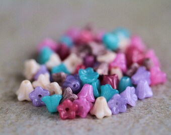 Baby Bell Flower Bead Mix, Czech Glass Flower Beads Mix, Glass flower mix, 6x5mm (60pcs) NEW
