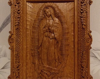 Our Lady of Guadalupe Wood carvings Virgin Mary de Guadalupe religious catholic icons Gift ideas for women Gifts for mom
