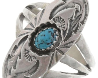 Natural Kingman Turquoise Ring Ladies Navajo Pointer Style