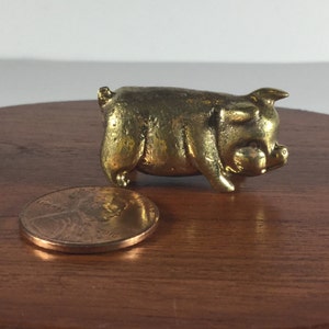 Miniature Figurine Brass Pig Animal Metalwork Art