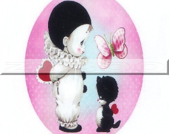1 cabochon 30mm x 40mm glass, Little Pierrot