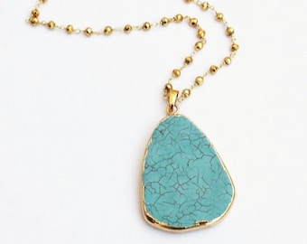 Long Necklace, Turquoise Necklace, Turquoise Pendant Necklace, Stone Necklace, Layering Necklace, Long Pendant Necklace, The Silver Wren