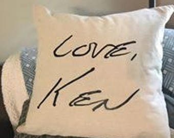 Handwriting copied onto a pillow