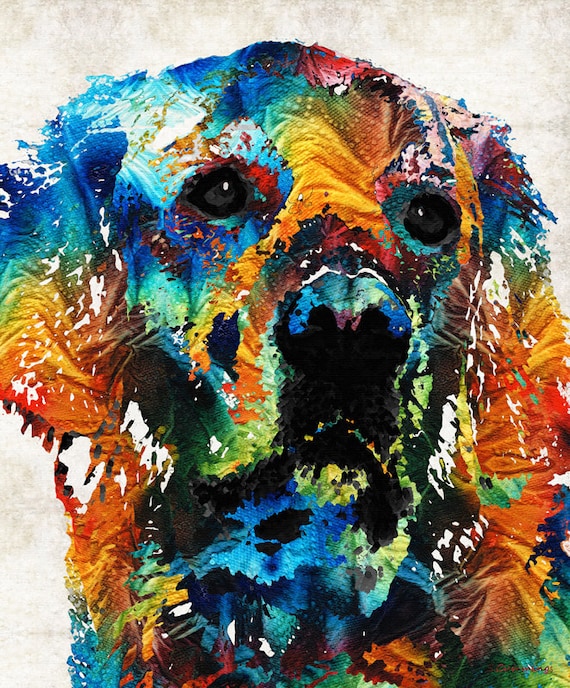 Colorful Dog Pop Art PRINT from Painting Dogs Pets Golden